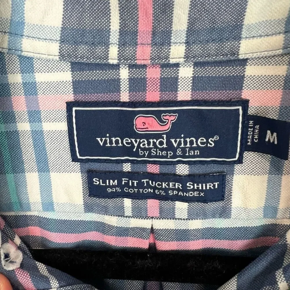 Vineyard Vines Men's Slim Fit Plaid Shirt M Long Sleeve Button-Up slim fit Tucke